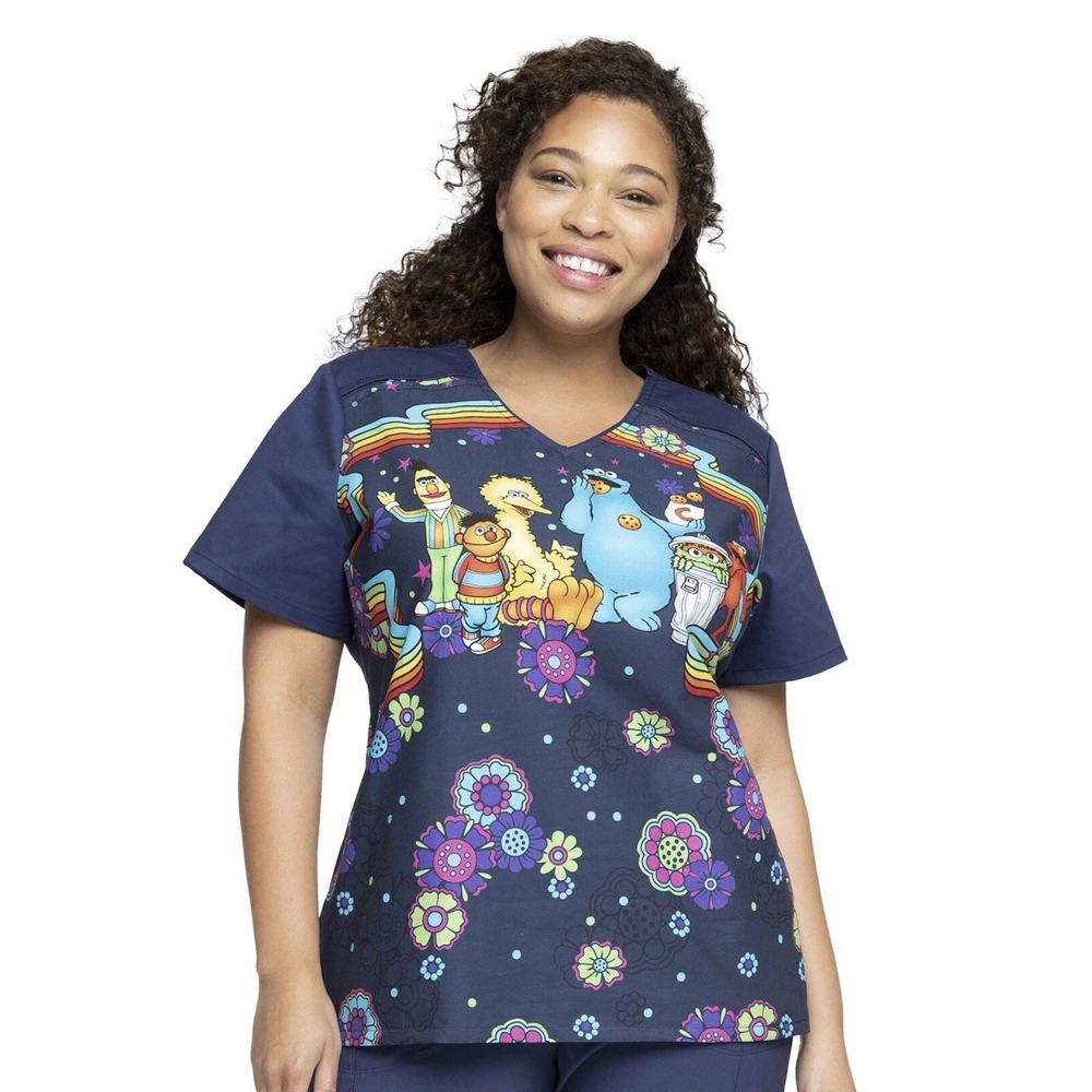 Sesame Street Cherokee Scrubs Tooniforms V Neck Top TF639 SWCG